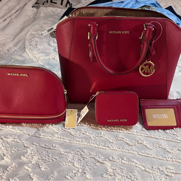 Michael Kors Red Shoulder Bag with Gold Hardware